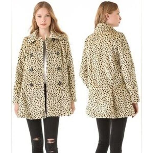 Free People Women's Double Breasted Leopard Print Faux Fur Swing Coat VGUC 8 - Picture 2 of 12